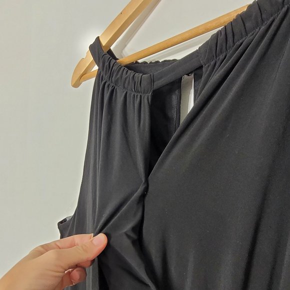 💕 Black Sleeveless Peek a Boo Neck Waist Tie Maxi Dress Plus Size 26/28W - Picture 5 of 11